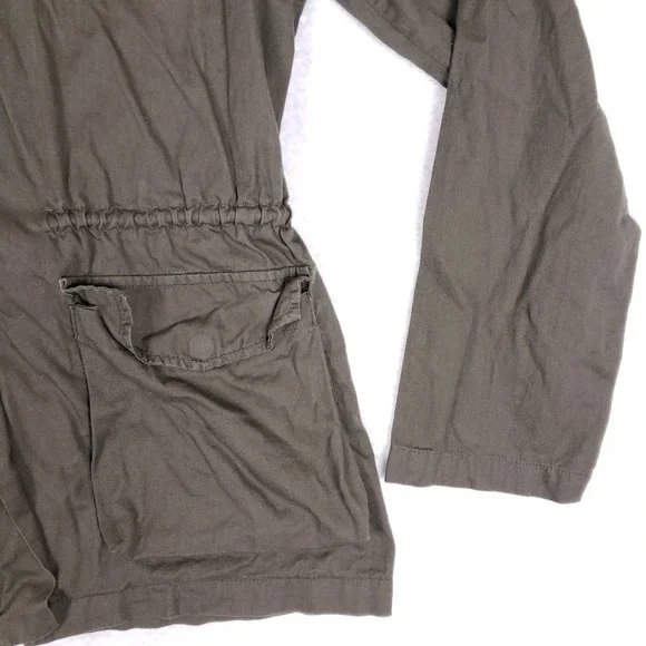 Iris Utility Jacket Hooded Cinched Waist M Olive Green Fall Layering Chore Coat - Picture 3 of 9